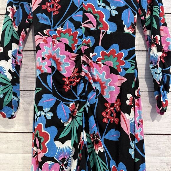 Anthropologie Maeve Ruched Floral Maxi Dress Long Sleeve Size 00 Boho Chic - Picture 10 of 15